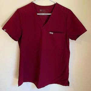 Women’s FIGS Catarina One-Pocket Scrub Top - Small (Burgundy)